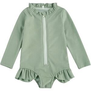 Girls One Piece Swimsuit Zip Rash Guard Swimwear Ruffled Long Sleeve 2-3 Years